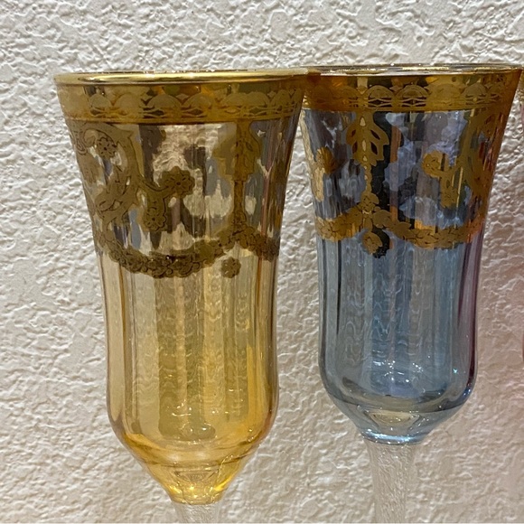 Vintage J Preziosi Handmade  Multicolored Gold Gilt Champagne Glasses Set of 4
